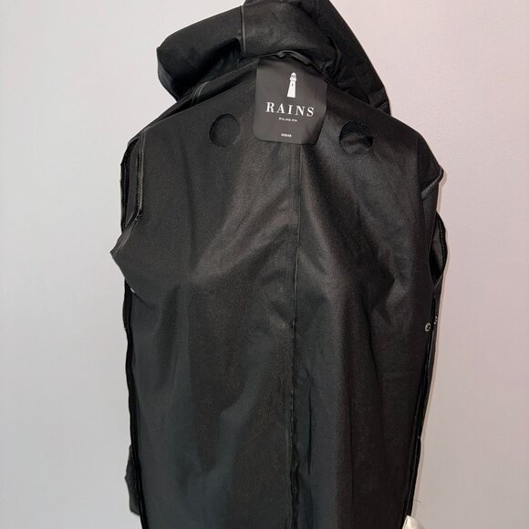 RAINS of Denmark Long Raincoat Jacket Hooded Parka Black Size XXS/XS Unisex - Picture 3 of 6